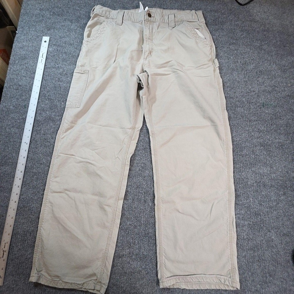 Carhartt Carpenter Pants Mens 38x29 Beige Relaxed Fit Workwear Straight Leg